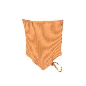 Orange Ribbed Lace-Up Bandana Knit‎ Top